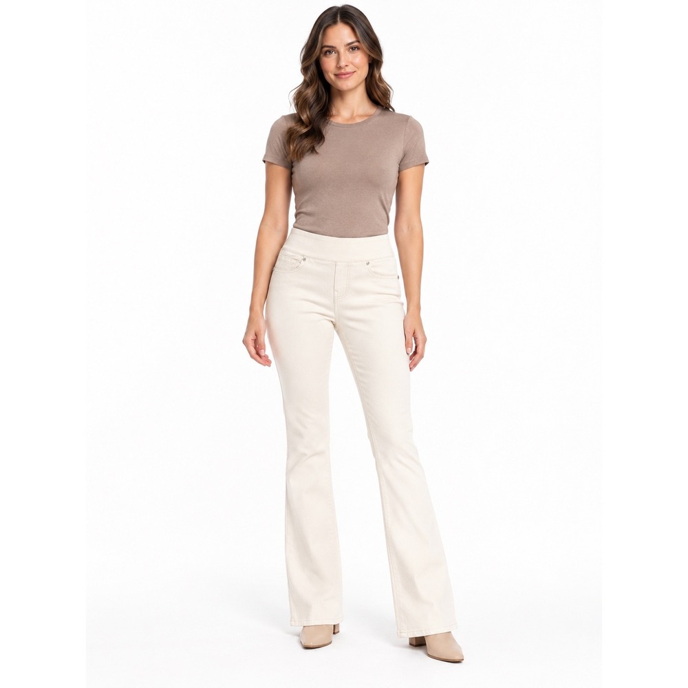 NWT Diane Gilman DG2 Cream Soft Chenille Feel Pull On Flare Jeans Women XS